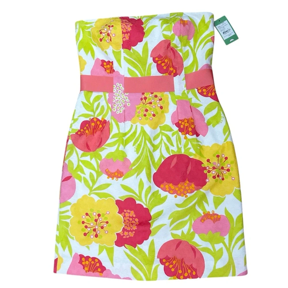 NEW Lilly Pulitzer Vanessa Bright Floral Cotton Jacquard Strapless Dress 12 - Picture 7 of 11